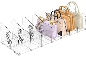 SURETIVIAN 2-Pack Rose Handbag Organiser Storage, Adjustable Wardrobe Shelf Divider, Clear Purse Organiser for Closet, Plastic Bookshelf Separator for Bedroom Office Home, Great Gift for Mom Wife Friends