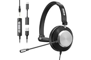 Voistek USB Cuffie con Microfono per PC portatile, Headset con Filo 120 cm, Microfono con Cancellazione del Rumore per Ufficio