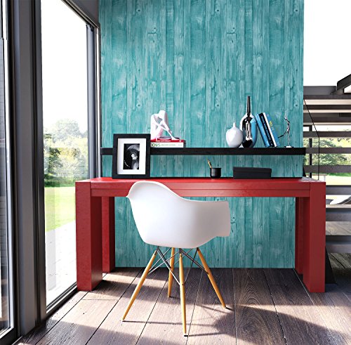 NEWROOM Holztapete Türkis Vliestapete Deco Muster Holz schöne moderne und edle Design 3D Optik , inklusive Tapezier Ratgeber - 3