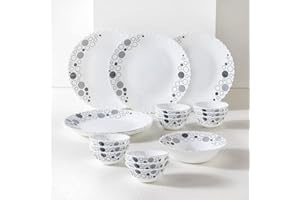 Larah by Borosil Luna Silk Series Opalware Dinner Set | 19 Pieces for Family of 6 | Microwave & Dishwasher Safe | Bone-Ash Fr