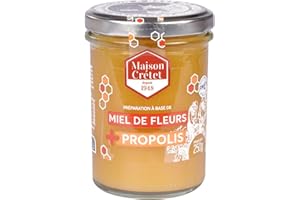 Maison Crétet | Miel de Fleurs et Propolis | Extrait dense de propolis | 1 Pot verre | préparation en pot de 250G