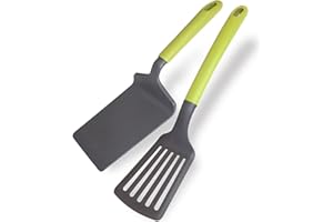 Fackelmann Set Palette da cucina 2 pezzi, paletta forata e paletta lasagne, materiale in nylon, mestoli da cucina lavabili in lavastoviglie, Linea Oliva