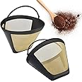 STCRERAG 2 Pcs Coffee Filter Universal Permanent Coffee Filters Reusable Coffee Mesh Basket Cup Coffee Dripper Pour Over Coffee Filter Gold Tone Filter