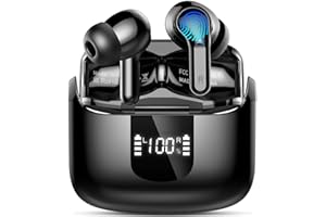 ORDTOP Cuffie Bluetooth, 2024 Auricolari Bluetooth 5.3 con 4 HD ENC Cancellazione Rumore Mic, 40 Ore Cuffie Wireless HiFi Stereo LED Display Cuffiette Bluetooth IP7 Impermeabili, USB-C, Touch Control, Nero