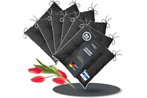 LILENO HOME 6er Set Stuhlkissen Schwarz (40x40x6 cm) - Sitzkissen für Gartenstuhl, Küche oder Esszimmerstuhl - Bequeme UV-beständige Indoor u. Outdoor Stuhlauflage als Stuhl Kissen