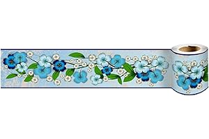 Dostear Borde del papel pintado Flores Azules Auto Adhesivo del Papel Pintado del PVC Cenefa autoadhesiva para decoración de pared de cocina baño 10cm X 240cm