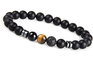 GD GOOD.designs EST. 2015 Pulsera Chakra con cuenta de piedra de lava, con cuenta de jaspe, piedra natural de ónix