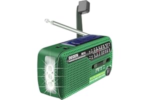 SIHUADON DE13 Récepteur Solaire Coudé FM AM SW avec Lampe de Poche à Lumière Vive/Alarme SOS/Téléphone Portable Rechargeable pour Les Urgences et Les Activités de Plein Air (Vert)