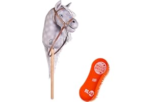 RL24 - Hobby Horse Pferde Mini von HKM Kids inkl. MagicBrush Edition – Steckenpferd – Spielpferd mit Holzstock, Mähne & Trense – Stockpferd ohne Griffe & Rollen – grau (Dancer)