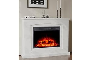 MachenFlame Chimenea eléctrica Sutie 23" con repisa y Envolvente,Efecto de Llama Realista con Estufa de Fuego eléctrica Independiente,Blanco.