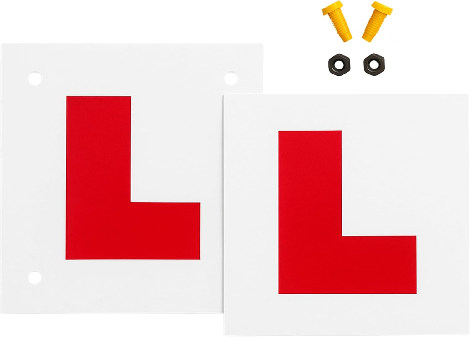 Tek Automotive Motorcycle L Plate Set – Includes 1 Rigid Rear Plate with Pre-Drilled Holes & Bolts and 1 Self Adhesive Front Sticker – Road Legal, Weatherproof, Durable Vinyl for CBT & Learner Riders