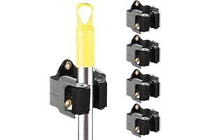 bowarepro 5 Pcs Broom Mop Holder Wall Mounted Broom Storage with Screws, Broom Storage Rack Hooks Wall Mounted Clips Hangers for Mop Broom Storage Bathroom Organization and storage