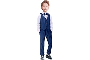 YILAKU Set di Abbigliamento per Bambini e Ragazzi 4 Pezzi Camicia a Maniche Lunghe + Papillon + Gilet + Pantaloni Eleganti Abiti da Cerimonia Smoking da Ragazzo 3-7 Anni