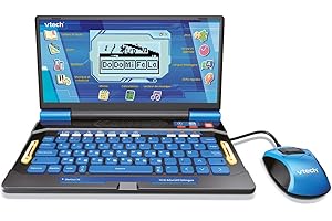 VTech - Genius XL Ordi Éducatif Bilingue Bleu - Ordinateur Enfant avec Écran LCD, Clavier AZERTY, Souris et 164 Jeux Éducatifs - du CP au CM2 - Cadeau Enfant Dès 6 Ans - Contenu en Français et Anglais
