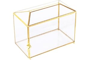 Vellon Clear Wedding Gift Card Box with Lock, Upgraded Security Gold Glass Box for Ballot/Donation/Raffle/Reception, Golden Glass Box