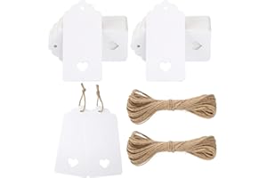 G2PLUS 100PCS Etiquetas de Papel Kraft,4.5x9.5cm Etiquetas de Regalo,Etiquetas Kraft Etiquetas de las Etiquetas de Boda con 30Mde Cuerda de Yute para Decorar Regalos (Blanco)