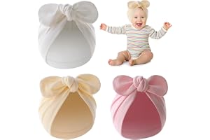 YILANJIN 3 Pcs Newborn Baby Hats, Stretchy Turban Hats, Cotton Toddler Head Wrap Caps for Nursery Hospital, Baby Toddler Hats with Bow, Baby Beanie Cap for Infants Girls Boys 0-2 Years