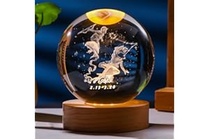 Besot Laser Gravierte Sternzeichen Kristallkugel Miniatur 3D Kristall Handwerk Dekoration Glas Kugel Dekoration Zubehör Geschenk (Pisces, 2.36 Inches)