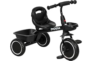 AIYAPLAY Tricycle pour Enfant évolutif avec siège réglable - pédales - 2 paniers - Ceinture - pour Enfant de 2 à 5 Ans - Noir