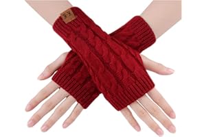 BLURBE Guanti Senza Dita - Lunghi Guanti Termici Manicotti Invernali con Foro Pollice in Maglia Elastici Scaldabracci per Donna Ragazza in Lavoro Touch Screen