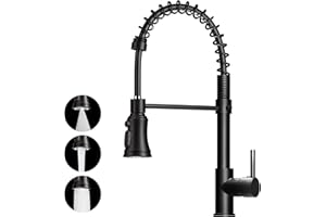 ZHZIRO Kitchen Tap, Kitchen Sink Mixer Tap with 360° Swivel Pull Down Sprayer Commercial Kitchen Taps Single Handle Mixer Tap Cold and Hot 3-Modes Spray with Standard Fittings（Black