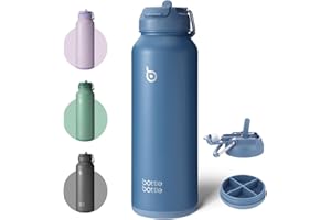 BOTTLEBOTTLE BOTTLE BOTTLE Botella de agua deportiva de 40 onzas, botella de agua aislada de acero inoxidable con popote y soporte para pastillas (azul)