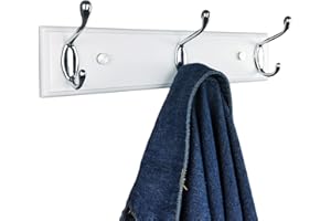 lomejii Perchero de pared de madera con 3 ganchos plateados, 31 cm, ideal para pequeños pasillos, entradas y habitaciones infantiles, color blanco