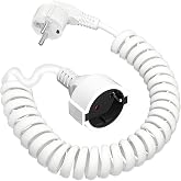 Spiral Extension Cable, 0.6M to 3M Extendable Spiral Cable with Schuko Plug and Coupling (250V/16A), PVC Extension Cable, IP2