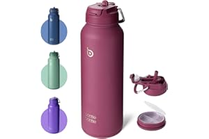 BOTTLEBOTTLE BOTTLE BOTTLE Botella de agua deportiva isotérmica de acero inoxidable con pajita y soporte de píldoras (rojo)