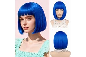 ‎JIAMEISI JIAMEISI Blaue Bob-Perücke mit Pony – 30cm Kurze Bob-Perücke für Frauen und Mädchen Synthetische Faser Glattes Farbenfrohes Haar Cosplay Weihnachten Halloween Party Modisches Aussehen (Königsblau)