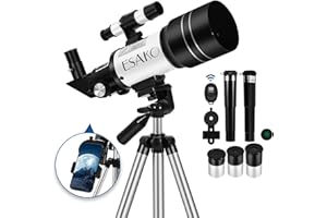 ESAKO Telescope for Kids & Adults, 70mm Portable Beginner Telescopes with 3 Eyepieces, Height Adjustable Tripod & Phone Adapter