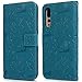 Produktbild Huawei P20 Pro, Premium PU Leder Flip Notebook Wallet Schutzhülle geprägt Einhorn Floral mit Standfunktion Card Holder ID Slot Folio Soft TPU Bumper Schutz Skin Schutzhülle für Huawei P20 Pro/P20 Plus