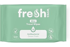 FreshWipes Mini Antibacterial Body Wipes for Adults 1 Pack (10 Wipes) - Biodegradable Wet-Wipes - Dermatologically Tested & Suitable for the Elderly or Disabled - Great for Camping (Ocean Breeze)