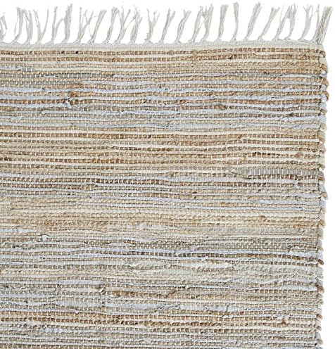 Jute and Leather Grey Rag Runner Rug with Grey Tassel Fringe. Dimensions: 200 x 70 cm 50% Leather, 50% Jute