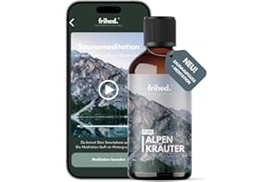 ‎FRIHED. NORDIC WEAR frihed.® Saunaaufguss Alpenkräuter mit App Meditation - Hochkonzentriertes Kräuter-Öl - tiefenwirksam - Langanhaltender Duft - Made in Lüneburg