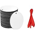 SAVITA 25pcs Sublimation Blank Pendants, 2.83inch MDF Personalized Sublimation Pendant Round Blank Discs Halloween Christmas Ornaments DIY Creation Supplies