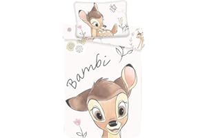 Disney Bambi Baby-Bettwäsche, 100% Baumwolle, Bettbezug 100 x 135 cm + Kissenbezug 40 x 60 cm