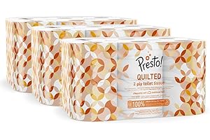 Marque Amazon - Presto! Papier toilette 2 épaisseurs matelassé, Sans parfum, 210 feuilles Chacun, 12 unités, lot de 3