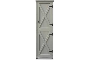 HABAU Gartenschrank, wetterfest in Grau lasiert, aus zertifiziertem Massivholz, ideal für Garten, Balkon und Terrasse (Ben)