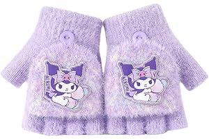 ISABELLA MOON Fingerless Flap Cover Gloves Spider Winter Knit Warm Mittens Soft Lined Fleece Thermal Outdoor Half Finger Gloves with Cover Convertible Flip Top for Kids boys girls