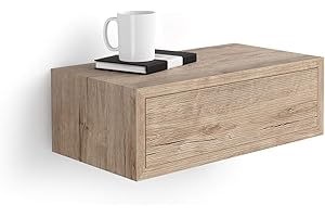 Mobili Fiver, Comodino sospeso Riccardo, Quercia, Nobilitato, 45 cmx25 cmx15.5 cm, Comodino moderno per Soggiorno e camera, Made in Italy