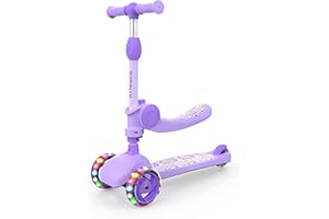 TONBUX Kids Scooter - Foldable 3 Wheel with Flashing LED Lights, Big Wheels, Height Adjustable, Wide Deck, Foldable Seat