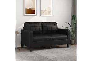 Homgoday Divano lounge a 2 posti con schienale, doppio divano per ospiti, soggiorno, divano, moderno, per soggiorno, reception, ufficio, nero, 140 cm in ecopelle