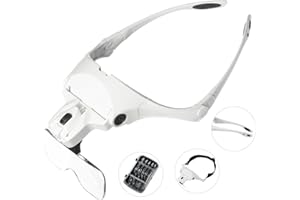 OUTIGU Headband Magnifier with Light, Handsfree Reading Magnifier Glasses, Magnifying Glasses with 2 Light + 5 Detachable Lenses for Reading, Jewelry Loupe, Electronic Repair (1)