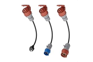 ‎DÉ dé Adapterset CEE 16A 5-Poliger für Mobile Wallbox/EV Ladegerät/Ladestation an CEE Rot 32A/ CEE Blau 16A/ 230V Haushaltssteckdose mit 0,5m Gummikabel H07RN-F 3G2.5mm² IP44 Außeneinsatz