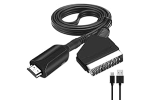 FiTspi Convertisseur HDMI vers péritel avec câble USB 1 m Ligne de conversion HDMI entrée péritel sortie vidéo audio adaptateur haut de gamme 1080p pour HDTV DVD Sky Box STB Plug and Play