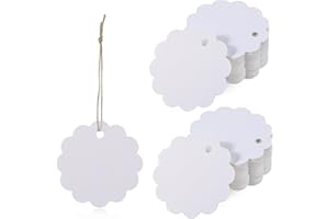 Prasacco Lot de 100 étiquettes cadeaux en papier avec 20 m de ficelle - Étiquettes cadeaux artisanales - Étiquettes pour cartes faites à la main, cadeau de mariage, Noël (blanc)