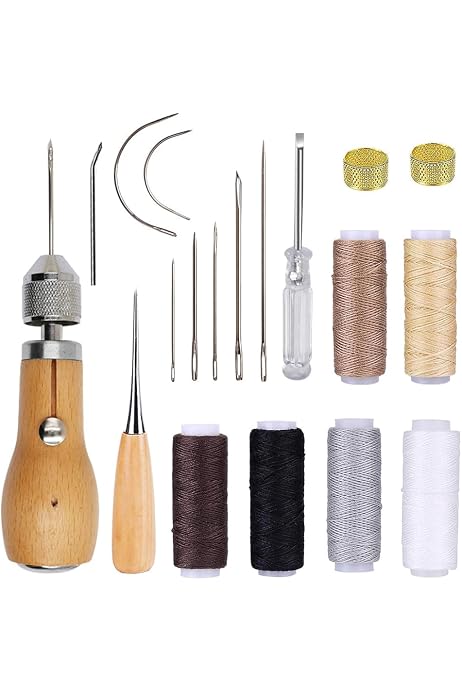 Kit Réparation Cuir - 3 Aiguilles à Coudre En Cuir Avec Poignée Cuivre Pour Chaussures, Sacs, Tentes