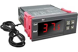 WOWFAST Digitaler Temperaturregler 110–220 V, Digitale Thermostat mit 1m Wasserdichter Sensor Sonde, Doppel Relais Temperaturwächter für Heizen Kühlen Aquarium Inkubator Terrarium