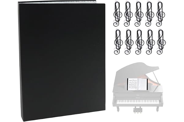 Chemises pour Partitions, Dossier de Partition Musique Format A4 avec 40 Pochettes, Classeur de Fichiers Musicaux Noir Trieur Document avec 10 Trombones pour Guitare Violon Piano Musiciens